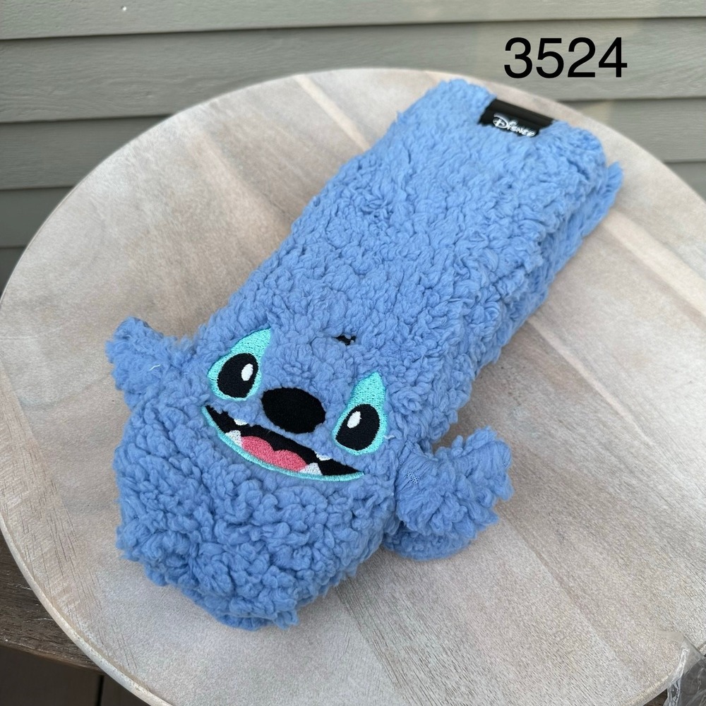 Disney Stitch Big Sherpa Cozy Crew Slipper Socks Blue 3D Ears New 20784344